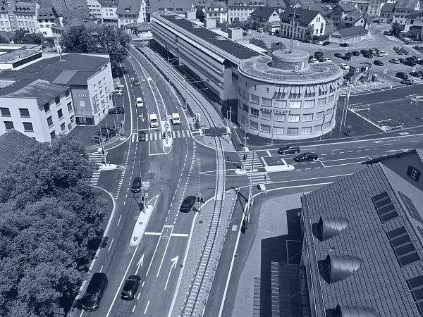 Drohnenansicht St.Galler-/Marktstrasse Richtung Frauenfeldzentrum
